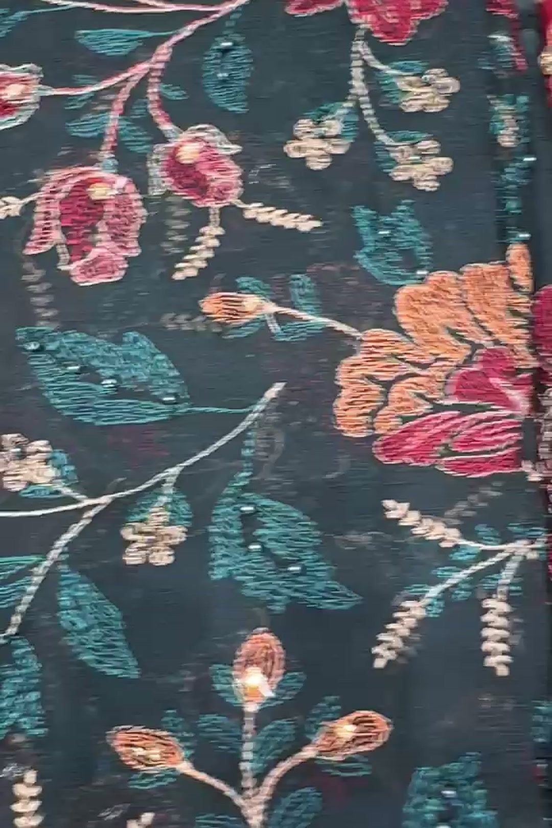 Dark green embroidered chiffon 2 piece — shirt and dupatta with stone and pearl handwork