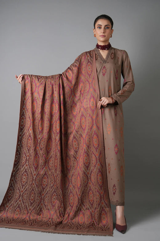Brown Karandi Shawl Set