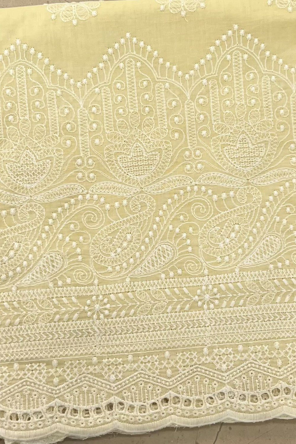 Fabareeze Yellow Chikankari Cutwork fabric