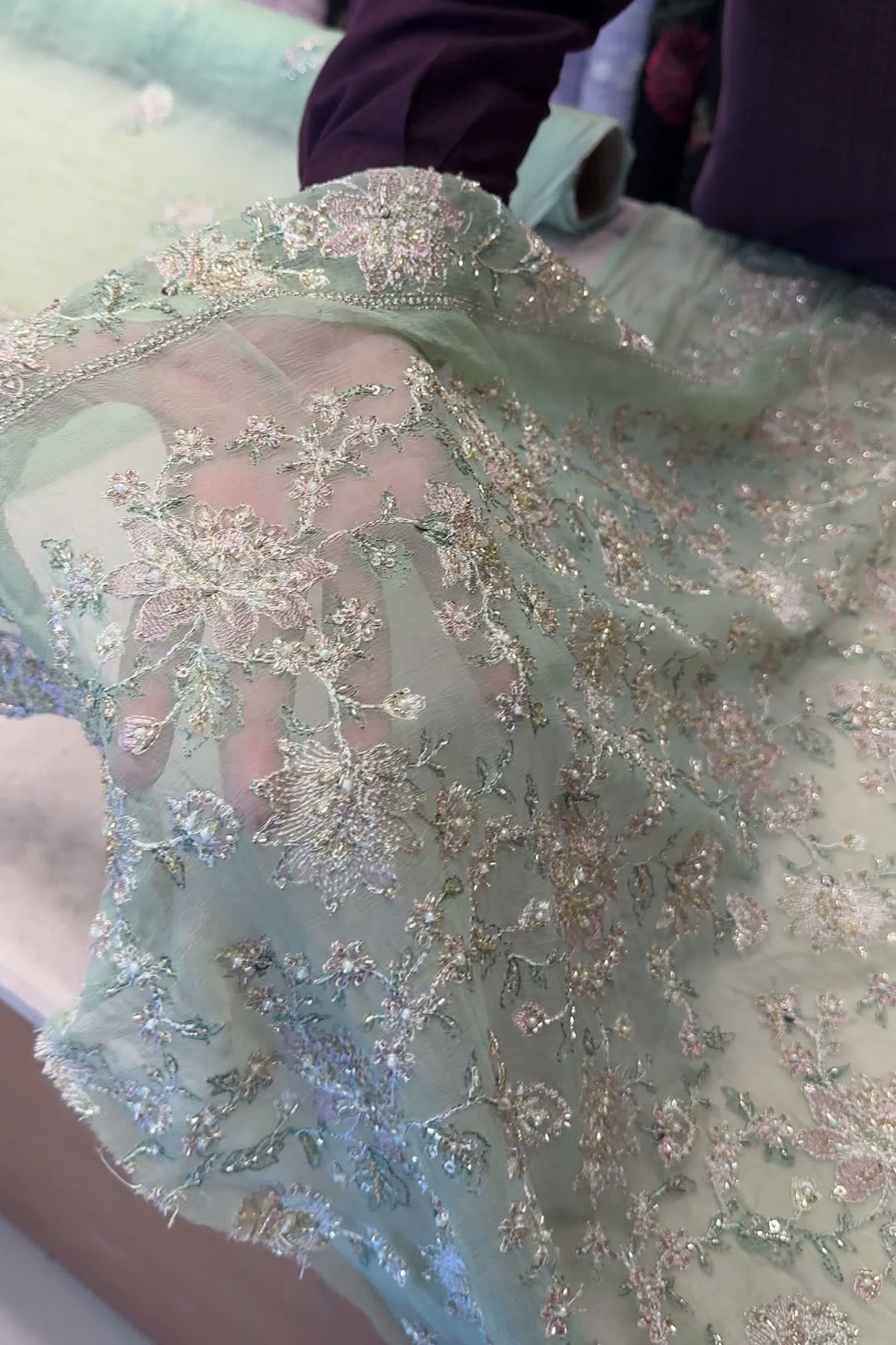 Mint Green Fancy Chiffon Hand Embellished