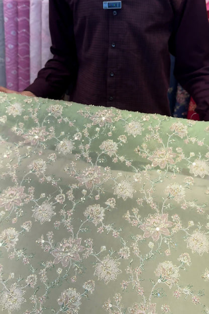 Pistachio Green Fancy Chiffon Hand Embellished
