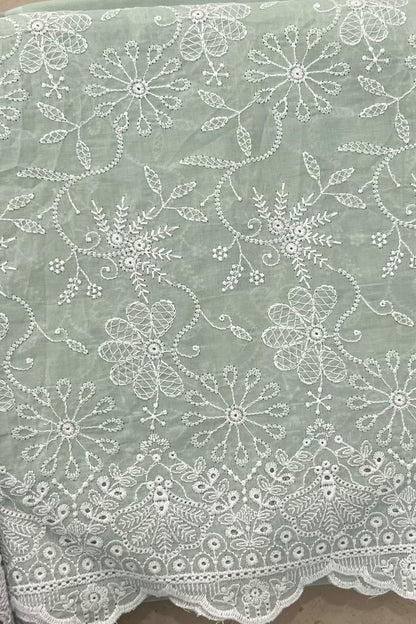 Fabareeze Green Chikankari Cutwork fabric