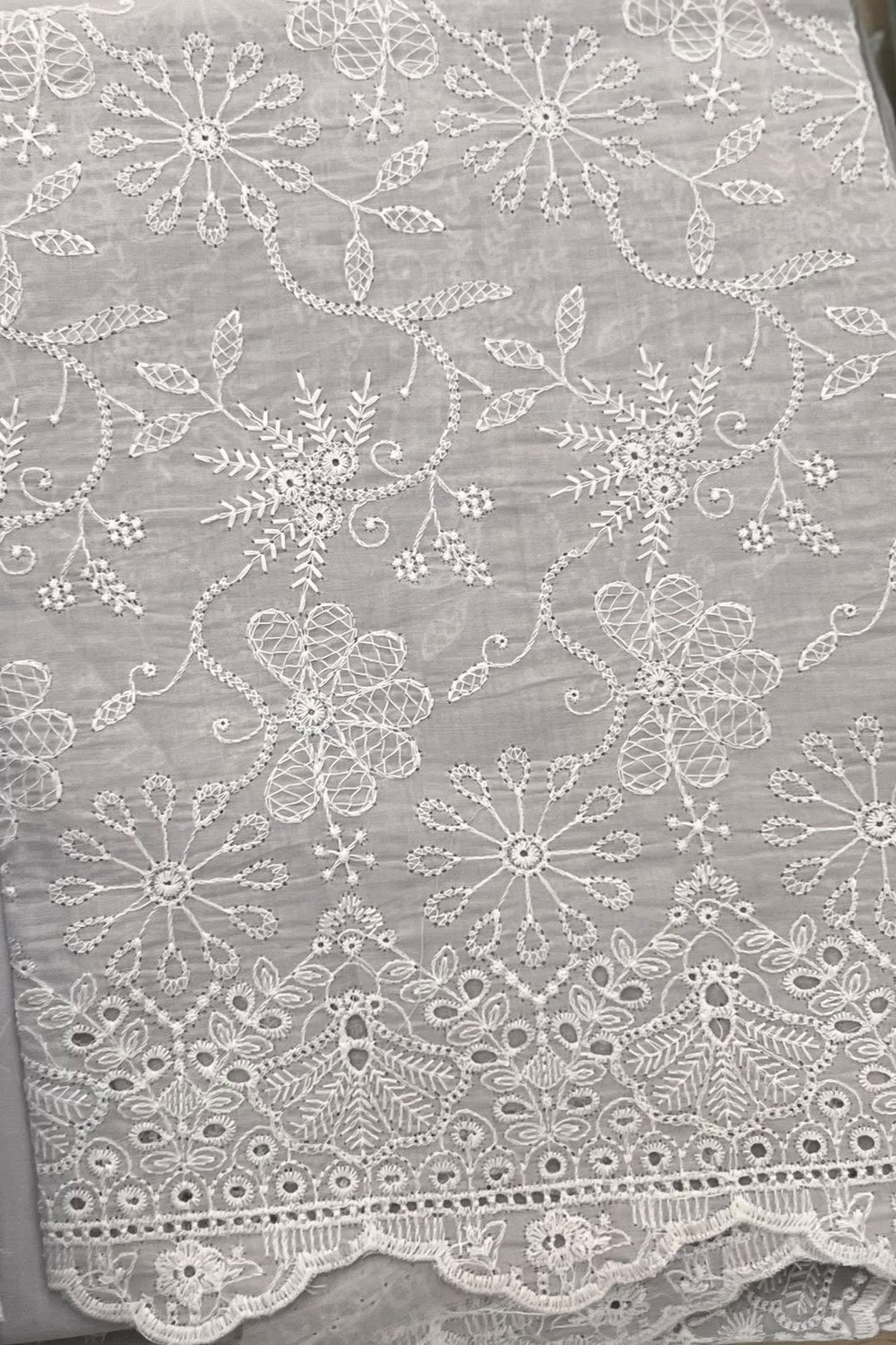 Fabareeze Grey Chikankari Cutwork fabric