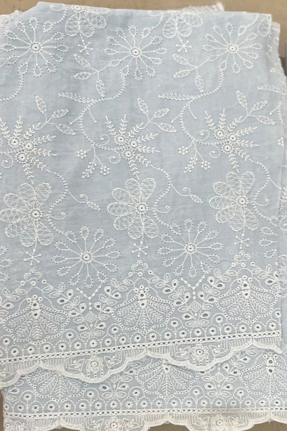 Fabareeze Ice Blue Chikankari Cutwork fabric