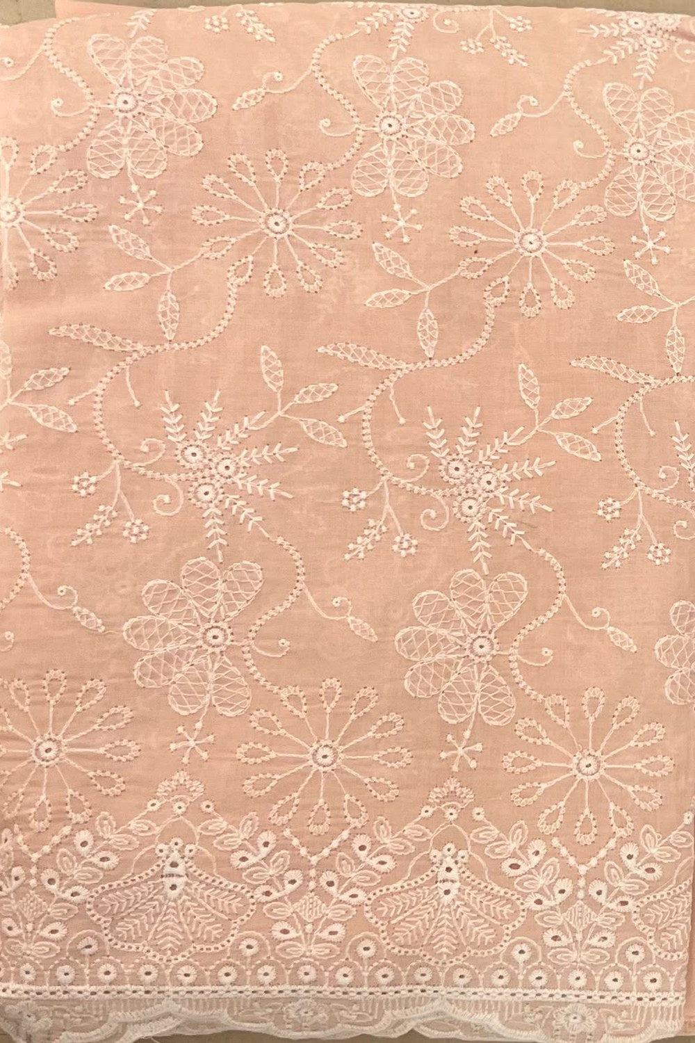 Fabareeze Peach Chikankari Cutwork fabric