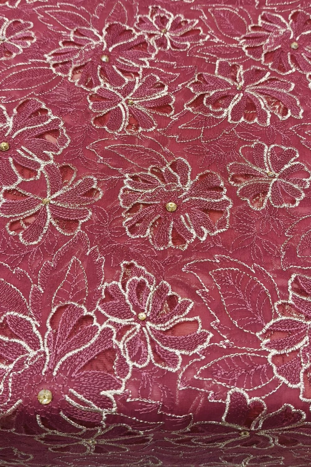 Fabareeze Magenta Applique Cutwork Hand Embellished
