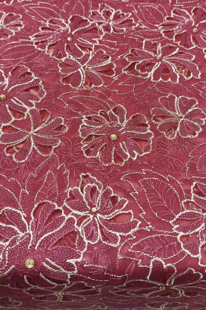 Fabareeze Magenta Applique Cutwork Hand Embellished