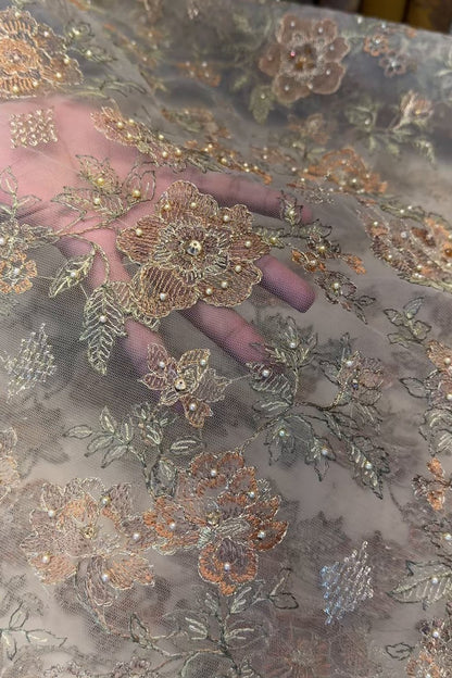 Fabareeze Peach Applique Cutwork Hand Embellished