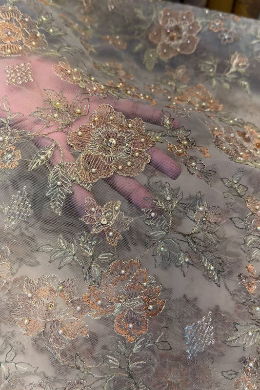 Fabareeze Peach Applique Cutwork Hand Embellished