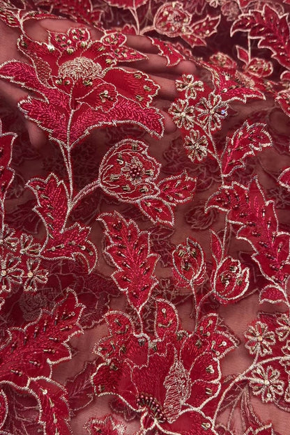 Fabareeze Maroon Applique Cutwork Hand Embellished