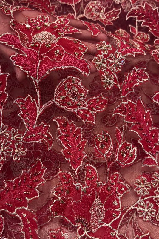 Fabareeze Maroon Applique Cutwork Hand Embellished