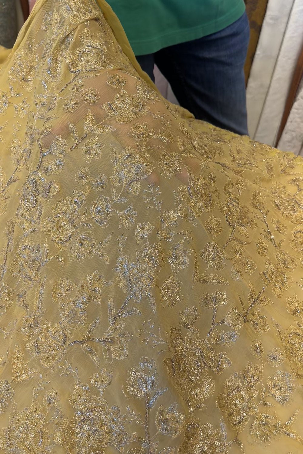 Fabareeze Yellow Applique Cutwork Hand Embellished