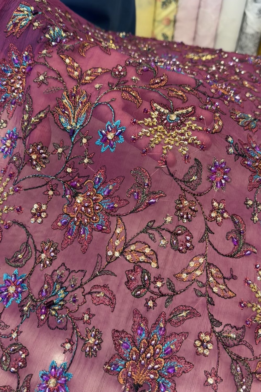 Fabareeze Purple Applique Cutwork Hand Embellished