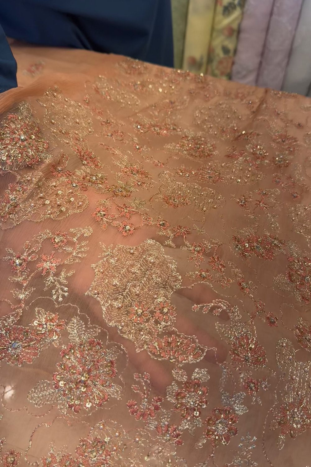 Fabareeze Peach Applique Cutwork Hand Embellished