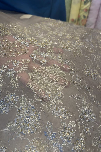 Fabareeze Grey Applique Cutwork Hand Embellished