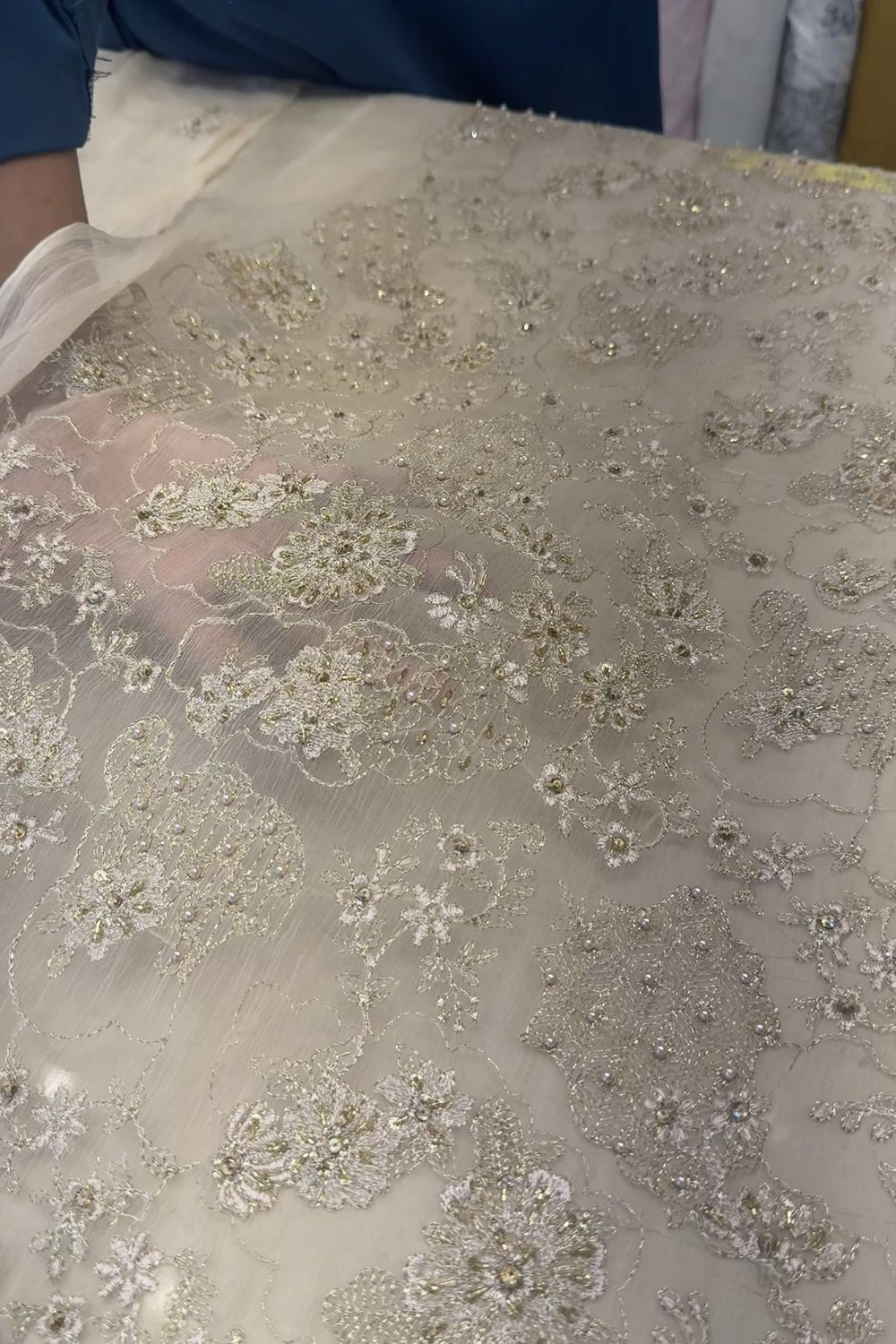 Fabareeze White Applique Cutwork Hand Embellished