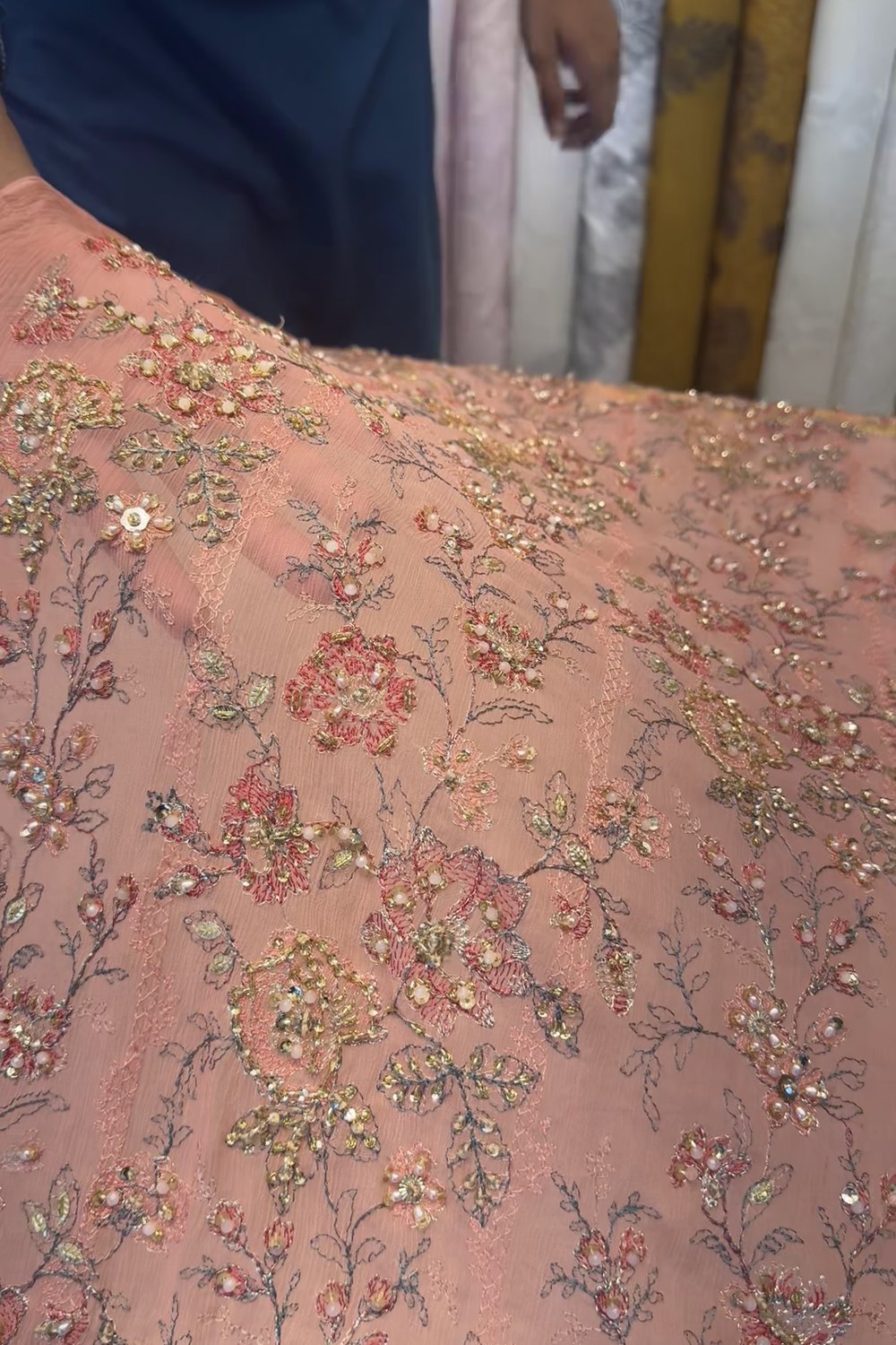 Fabareeze Peach Applique Cutwork Hand Embellished