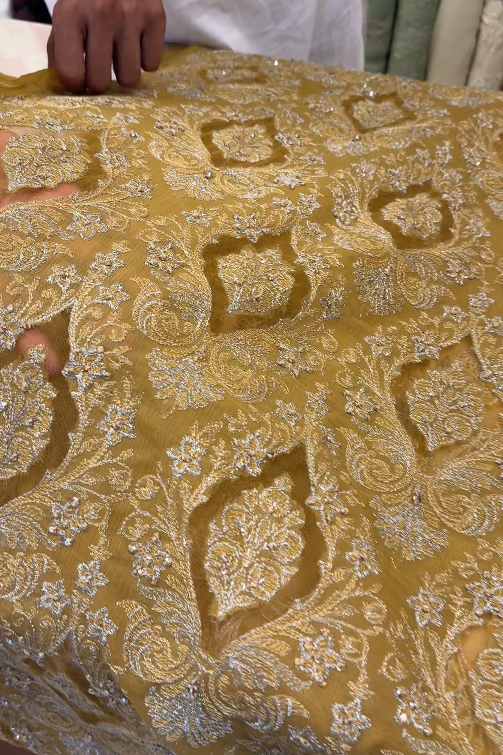 Fabareeze Mustard Applique Cutwork Hand Embellished