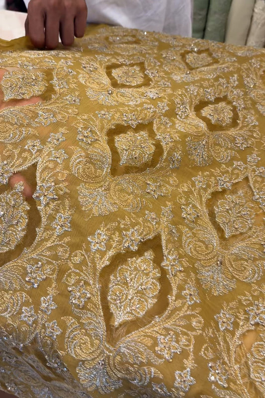 Fabareeze Mustard Applique Cutwork Hand Embellished