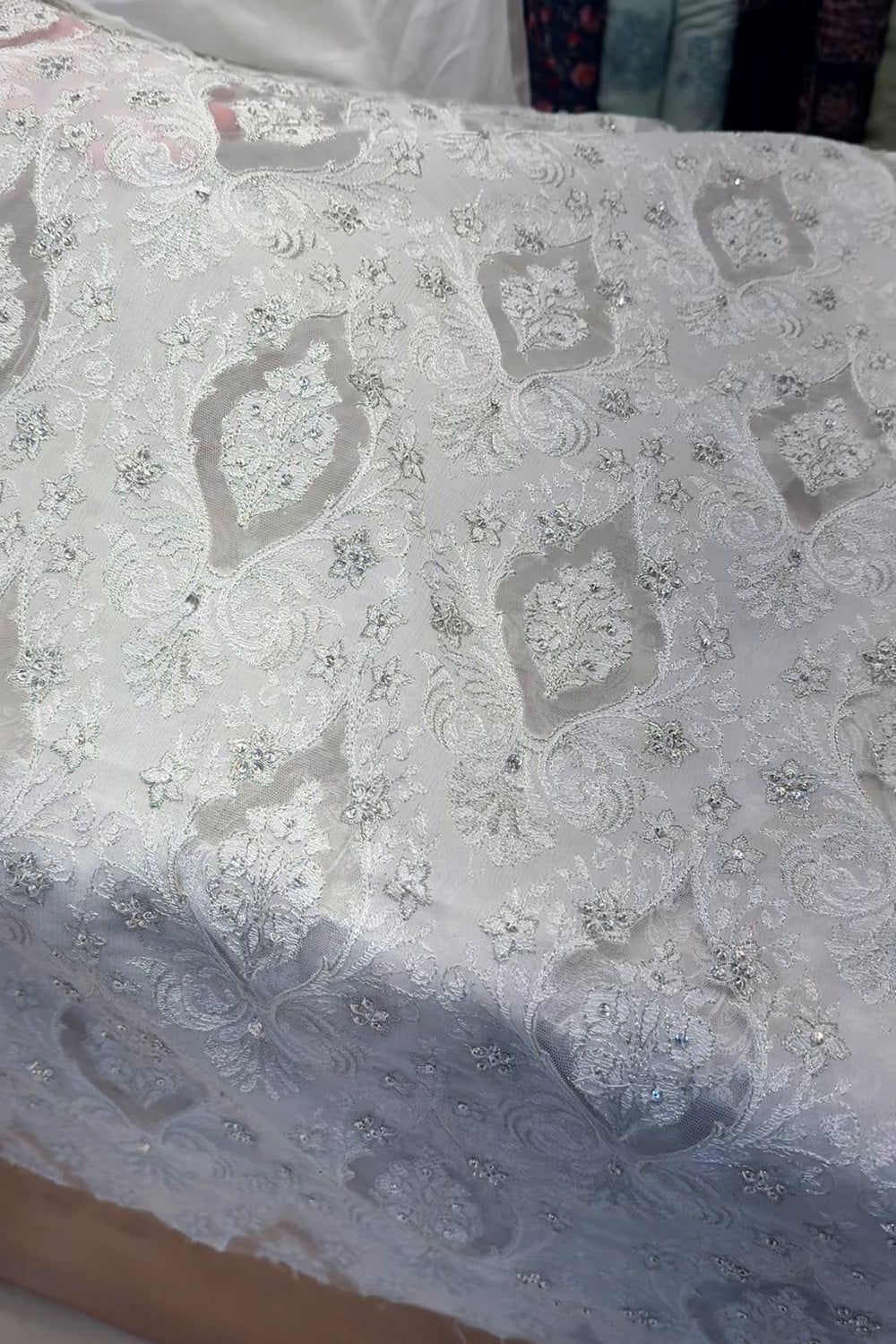 Fabareeze White Applique Cutwork Hand Embellished