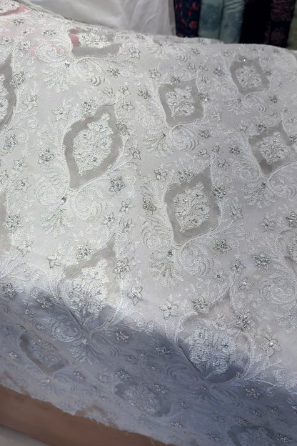 Fabareeze White Applique Cutwork Hand Embellished