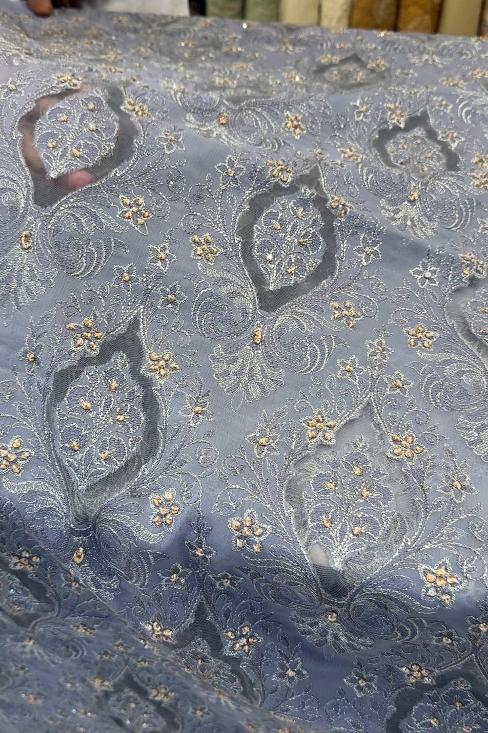 Fabareeze Grey Applique Cutwork Hand Embellished