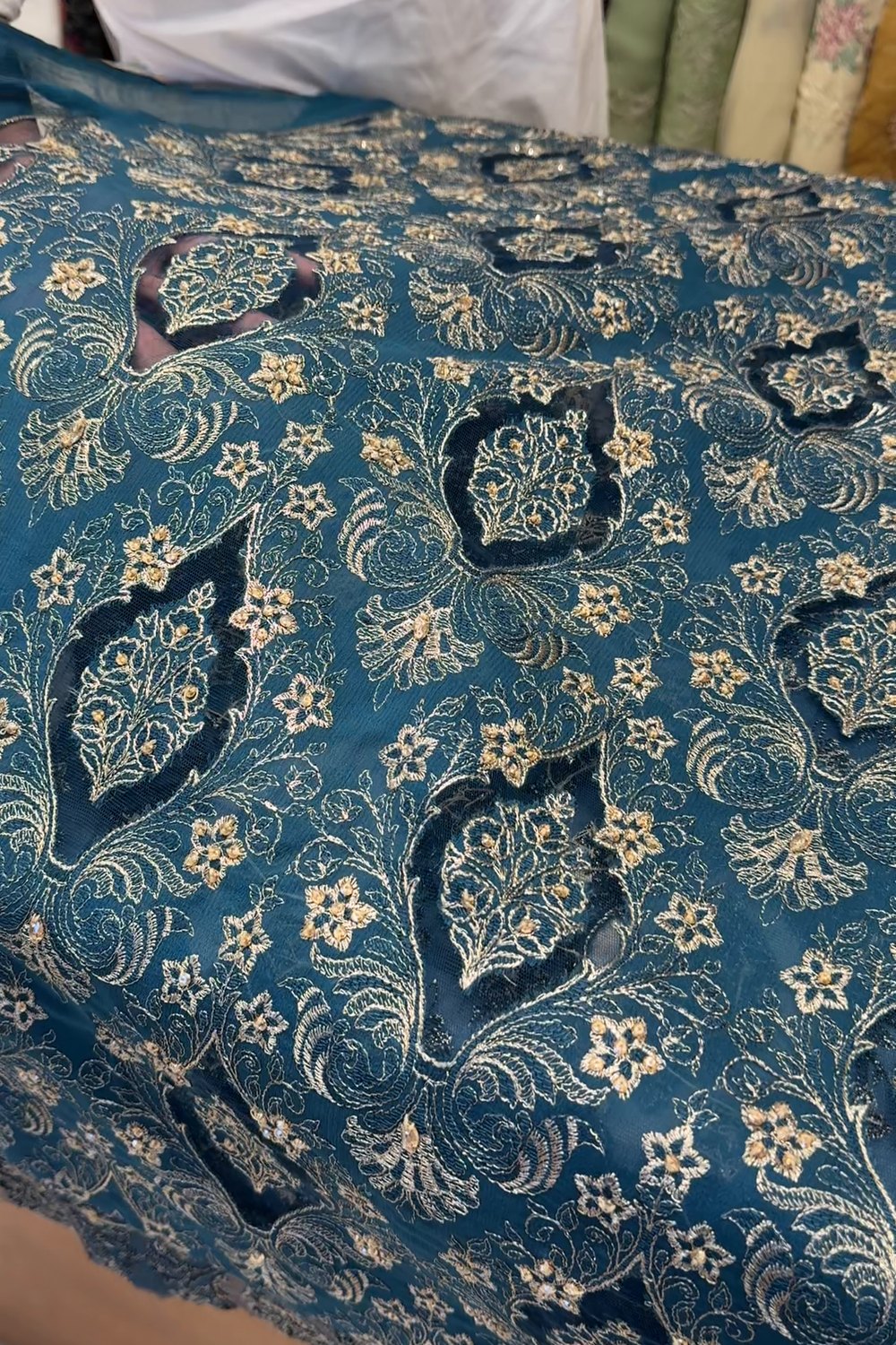 Fabareeze Teal Applique Cutwork Hand Embellished