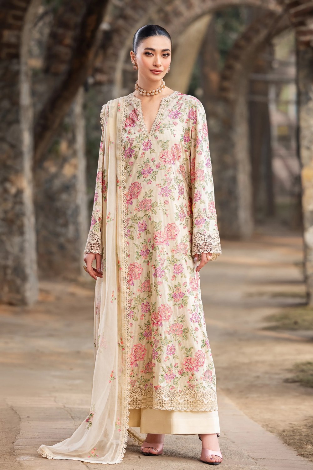Fabareeze Cream 3 PC Embroidered Lawn