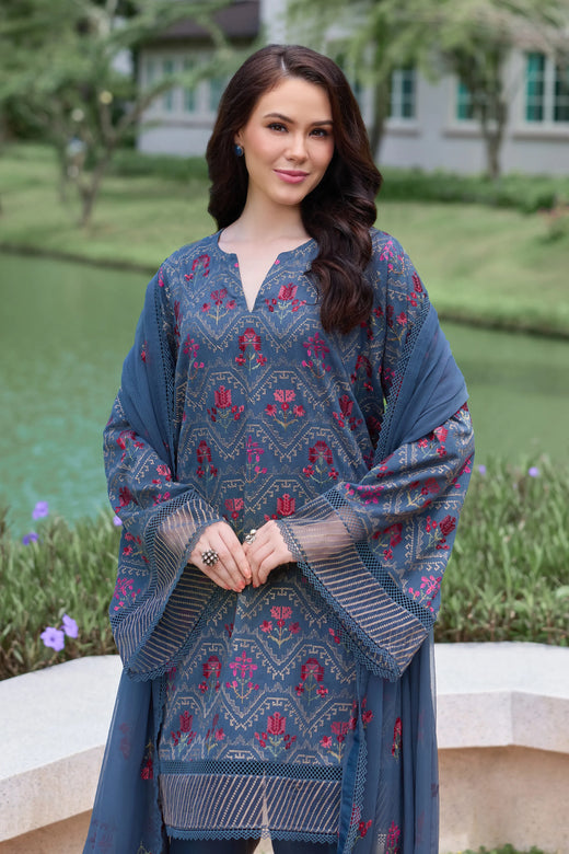 Dark Grey Embroidered Karandi