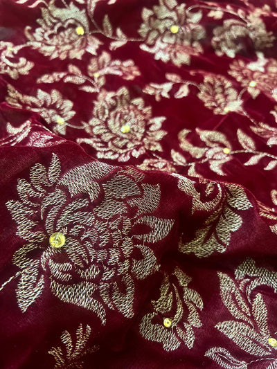 Fabareeze Maroon Embroidered 3 PC Velvet