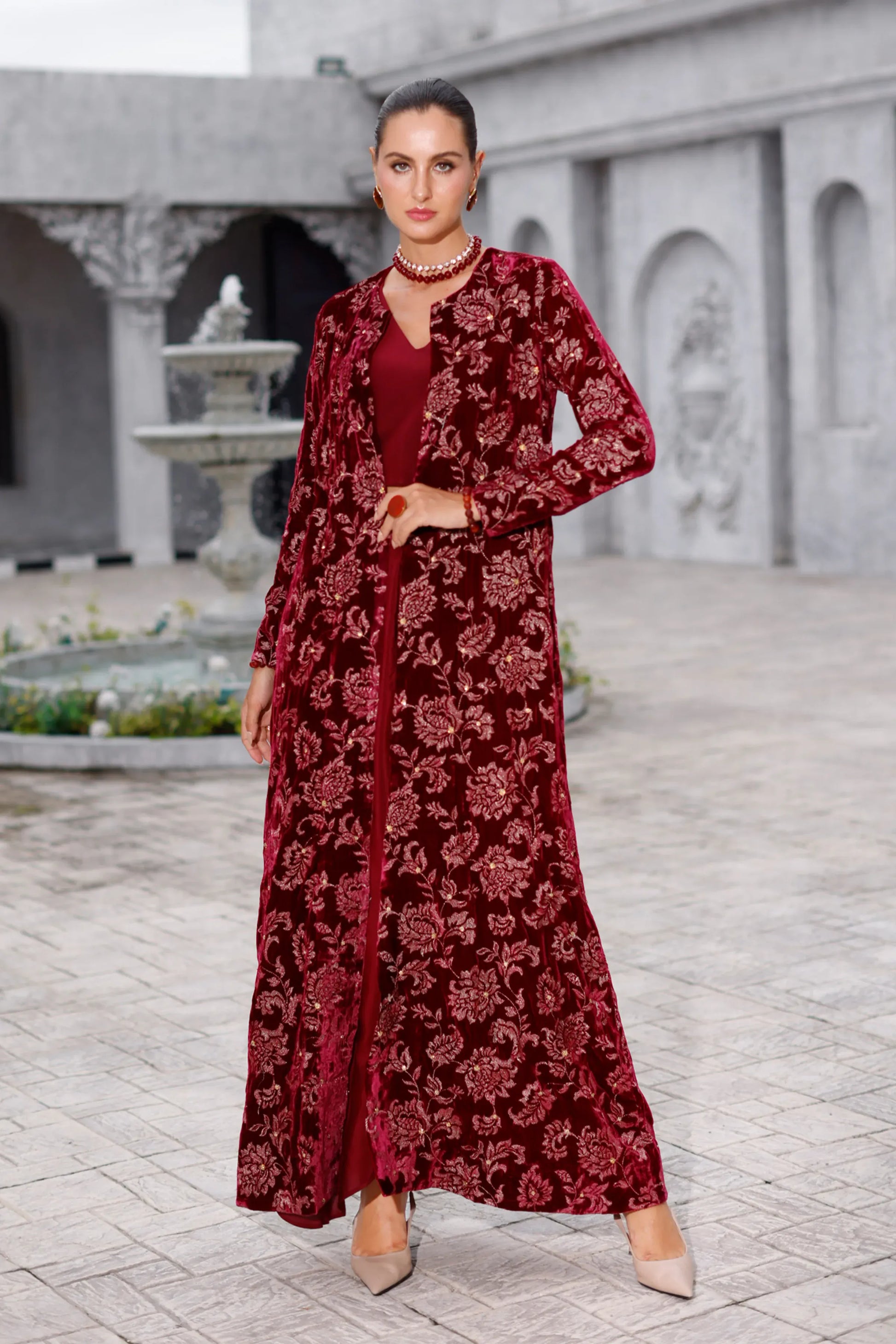Fabareeze Maroon Embroidered 3 PC Velvet