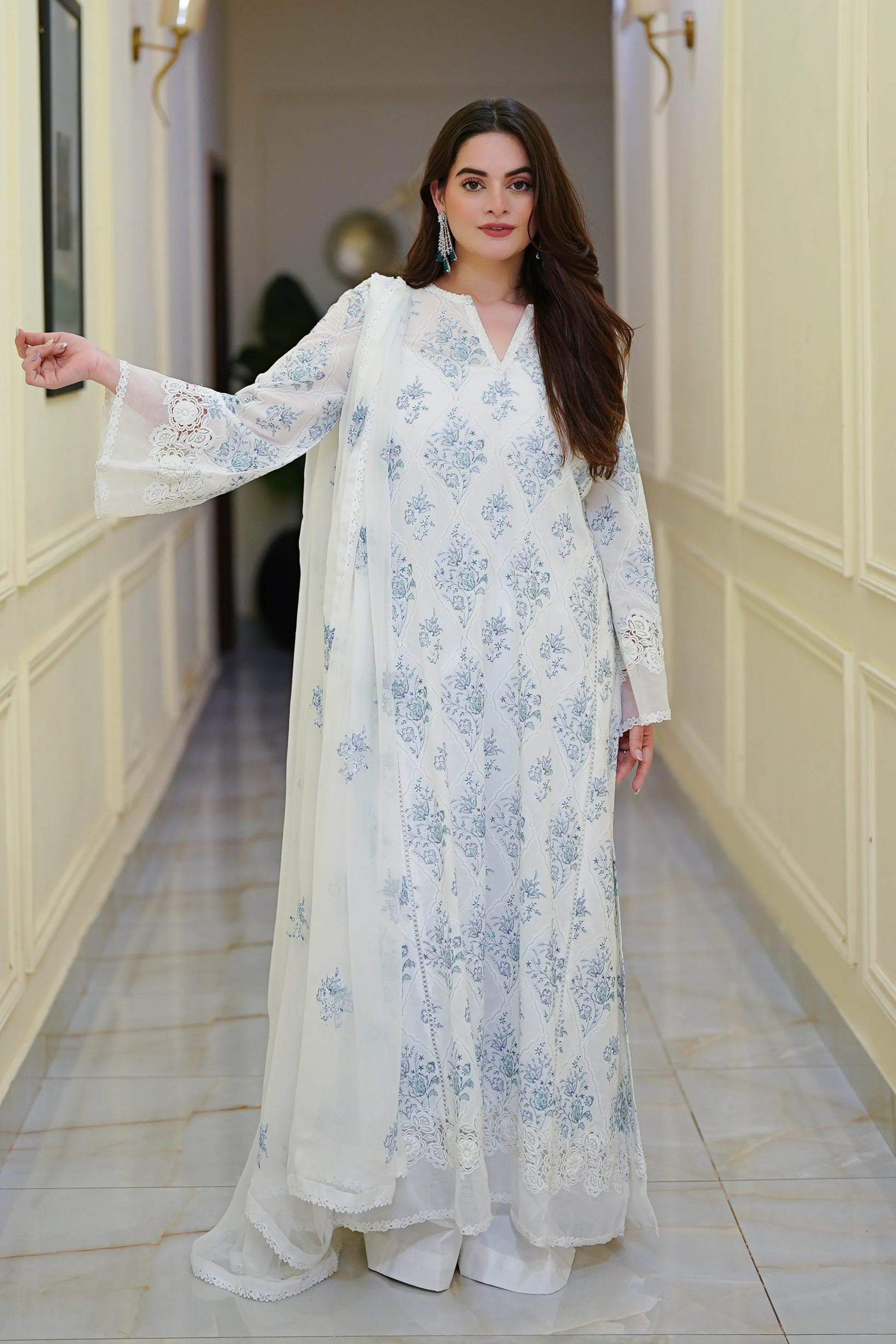 Fabareeze White 3 PC Lawn Embroidered