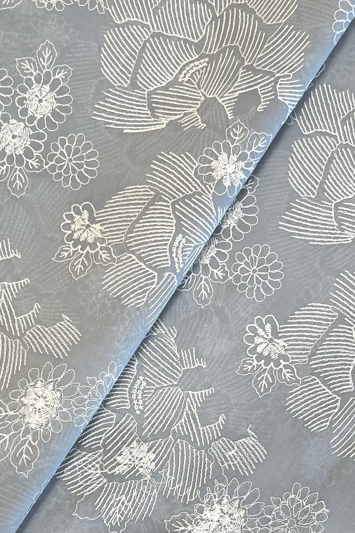 Grey embroidered lawn fabric detail