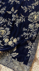 Fabareeze Navy Blue Floral elegance 3 PC Velvet