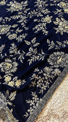 Fabareeze Navy Blue Floral elegance 3 PC Velvet