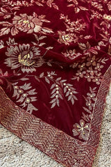 Fabareeze Maroon Floral elegance 3 PC Velvet