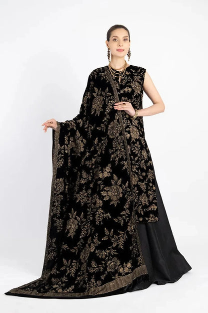 Fabareeze Black Floral elegance 3 PC Velvet