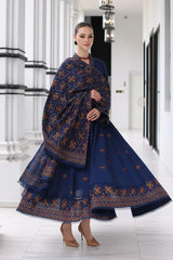 Fabareeze Navy blue Folk grandeur Shawl set