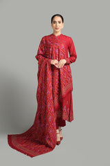 Fabareeze Red Folk grandeur Shawl set