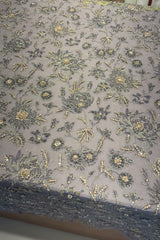 Grey hand-embellished chiffon formal shirt with gold bead and sequin floral work