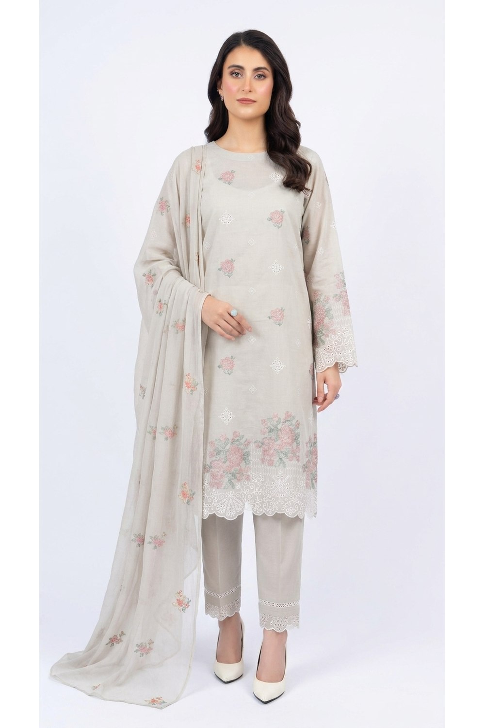 Fabareeze Grey 3 PC Embroidered Lawn