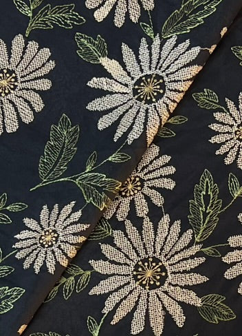 Fabareeze Black Embroidered Lawn fabric close-up