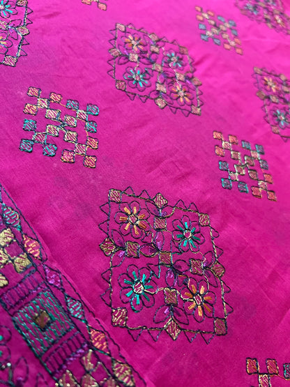 Fabareeze Fuchsia Pink Embroidered Lawn fabric close-up