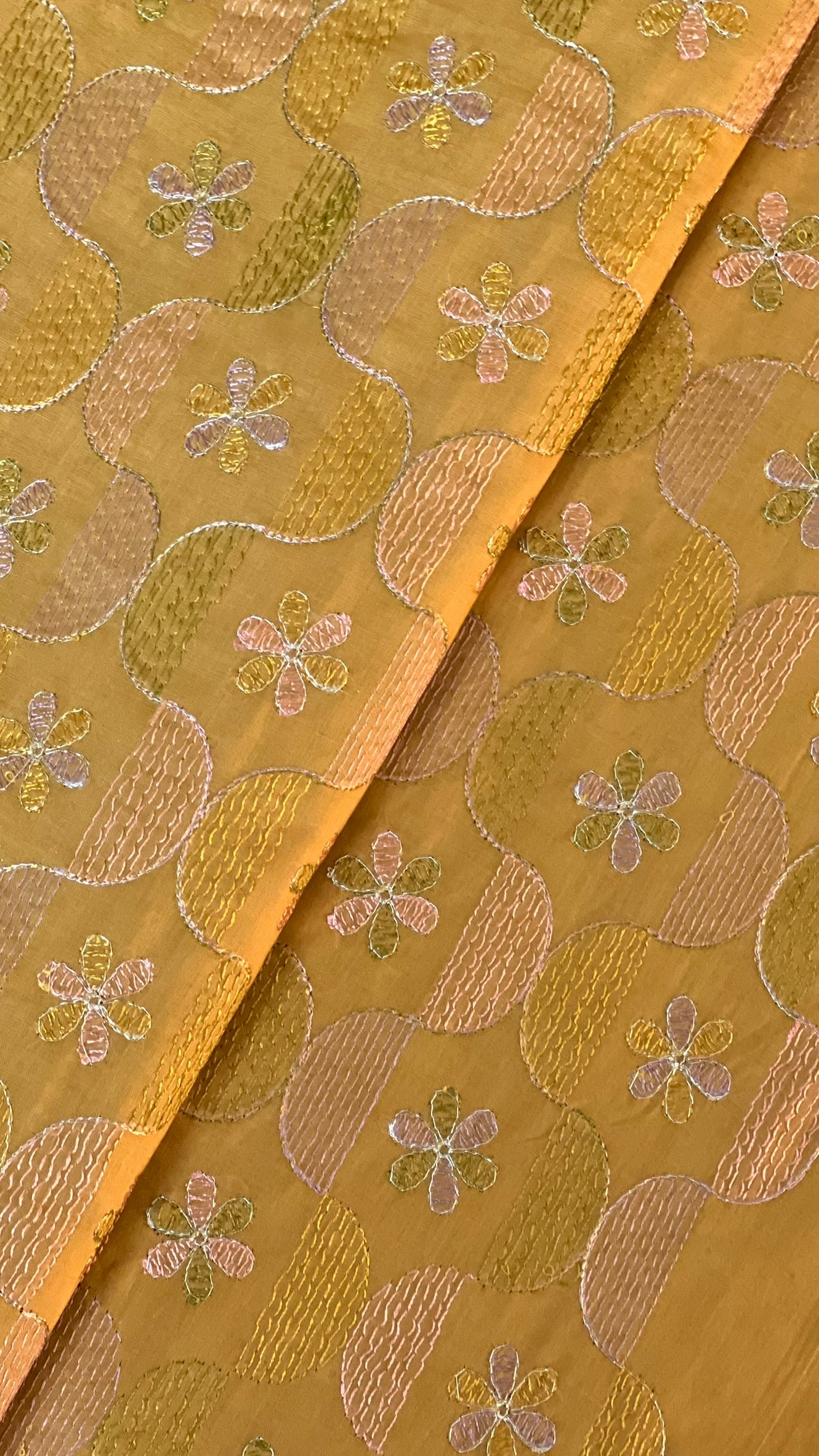 Fabareeze Orange Embroidered Lawn fabric close-up