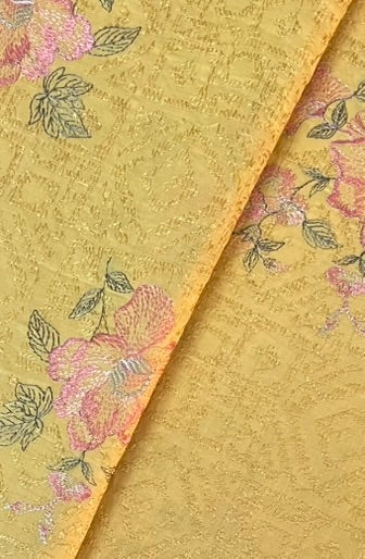 Fabareeze Yellow Embroidered Lawn fabric close-up
