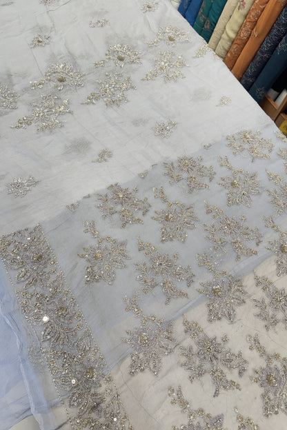 Ice Blue Luxury Formal Chiffon - hand embellished fabric