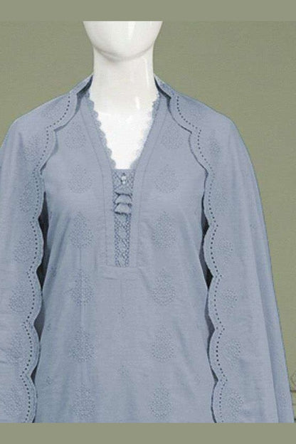 Ice Blue Karandi Shawl Set - neckline and placket detail