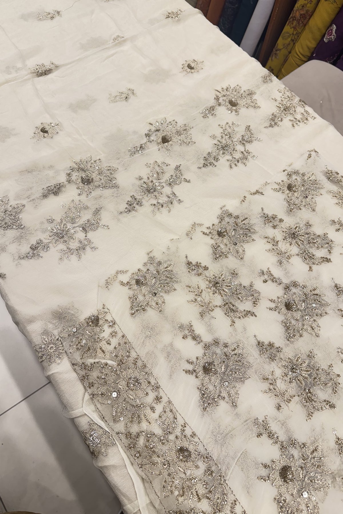 Ivory Luxury Formal Chiffon - hand embellished fabric