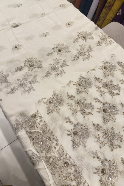 Ivory Luxury Formal Chiffon - hand embellished fabric