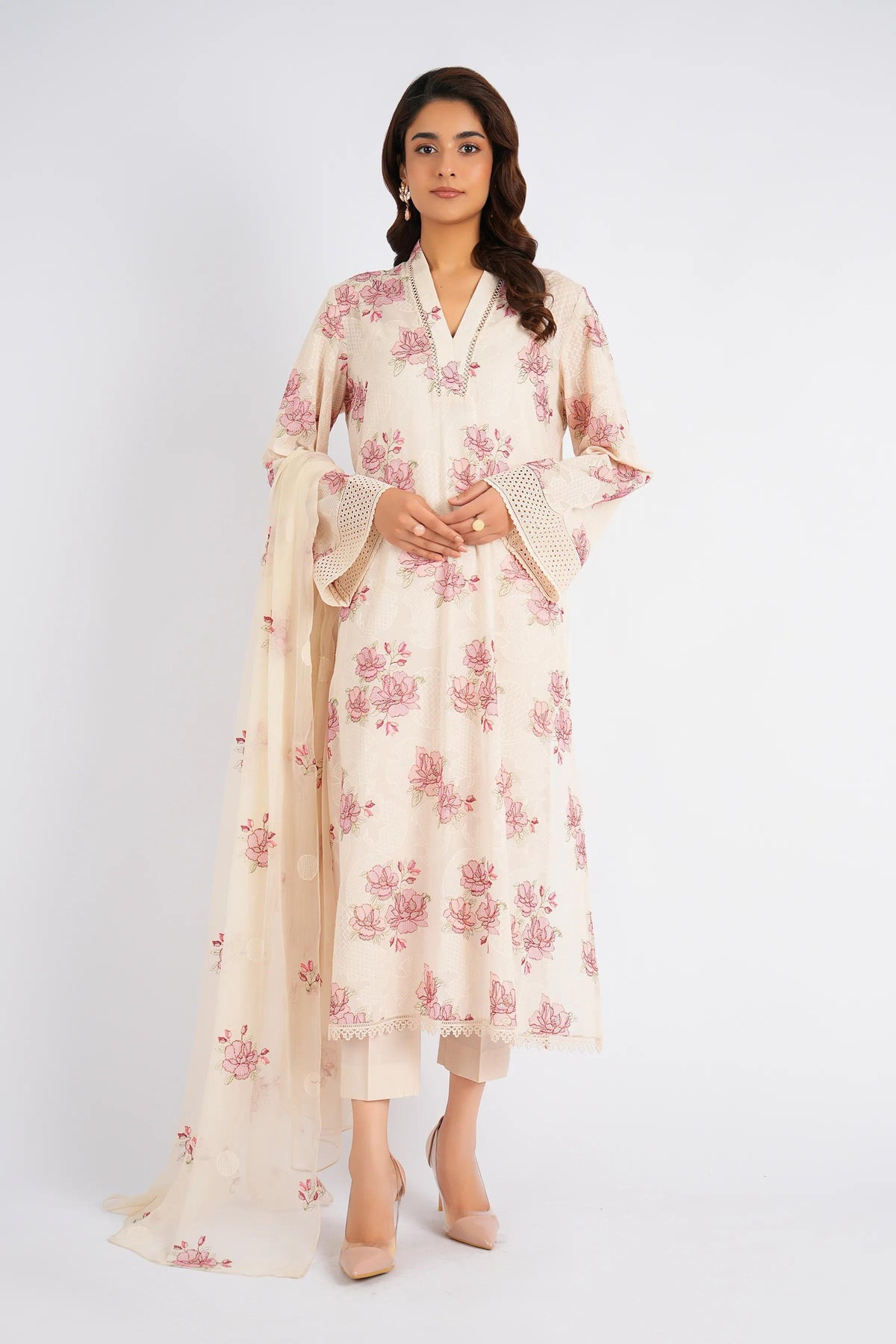 Beige Embroidered Karandi – 3 Piece Unstitched